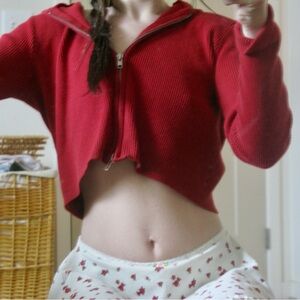 Brandy Melville Red Cropped Hoodie